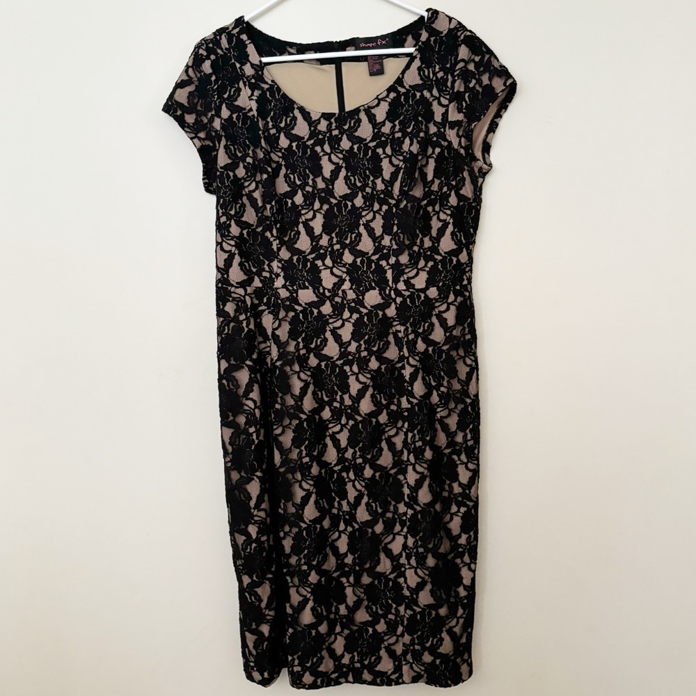 Shape FX Lace Overlay Midi Dress in Black and Tan